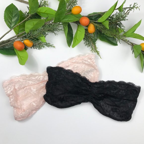 Free People Other - Free People Intimately S Lot of 2 Essential Lace Bandeau Bralette Pink Black Bra